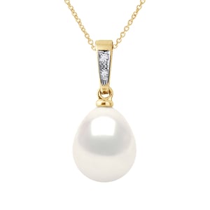 Diamond Pendant 0.010 Cts Gekweekte Pearl Freshwater peer 9-10mm White Yellow Gold