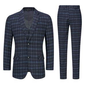 Mens 3-Piece Slim Fit Vintage Plaid Black Kostym