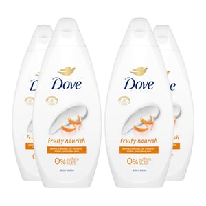 Dove Fruity Nourish Body Wash 0% Sulfate SLES for Soft & Smoother Skin, 4x225ml