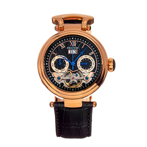 Heritor Automatic Ganzi Semi-Skeleton Leather-Band Watch