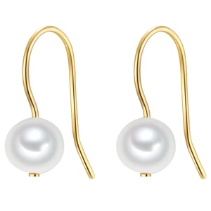 Drop earring sterling silver yellow gold freshwater cultured pearl white Valero Pearls