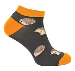 Mens Bamboo Trainer Socks | Mr Heron | Animal Themed Breathable Low Cut Sneaker Socks - Hedgehogs (Grey)