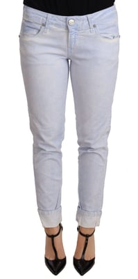 Acht Ljusblå Bomullsjeans med Vikta Sömmen Skinny