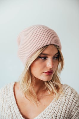Ribbed Beanie Hat in Pink
