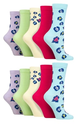 Wildfeet - 10 Pack Ladies Bamboo Crew Socks with Dots, Leopard & Floral Pattern - Multicolour