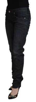 Acht Svarta Bomull Låg Midja Slim Fit Dam Casual Denim Jeans