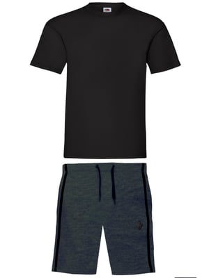 Enzo | Mens T-Shirt & Shorts Loungewear Set - Black/Charcoal
