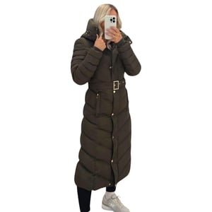 Jess Women’s Long Puffer Coat with Belt & Hood