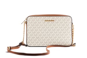 Michael Kors Women's Jet Set Large East West Saffiano Leather Crossbody Bag Handbag (Vanilla Signature)