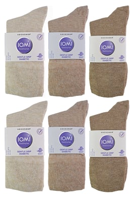 IOMI - 12 Pair Multipack Ladies Diabetic Bamboo Socks | Womens Extra Wide Seamless Socks with Non Elastic Gentle Grip Top - Beige
