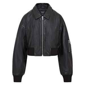 Womens Oversized Leather MA-1 Bomber Jacket