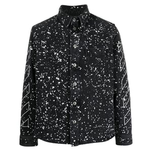 Gebroken wit Diag Outline Design denim overhemd zwart