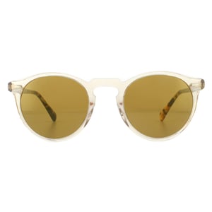 Oliver Peoples Round Mens Buff and Dark Tortoise Brown Gold Mirror Sunglasses