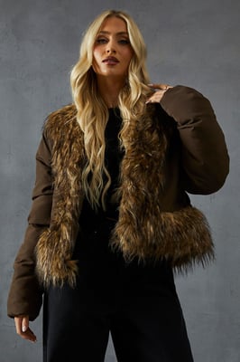 Faux Fur Trim Puffer Coat