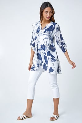 Palm Print Wrap Hem Tunic Top