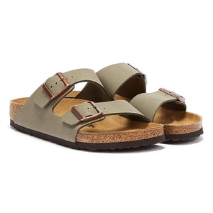 Mens Womens Birkenstock Arizona Birko Flor Nubuck Stone Sandals - (Grey)