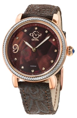 GV2 Ravenna Womens Swiss Quartz Brown Mother of Pearl Dial Brown Suede Embossed Watch Watch