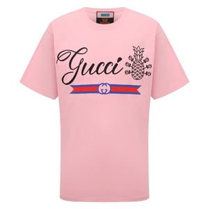 Gucci Pineapple Logo rosa t-shirt med överdimensionerad passform