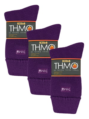 3 Pairs Multipack Kids Thermal Socks | THMO | Ribbed Soft Top Fleece Fluffy Inner Warm Socks for Boys & Girls - Purple
