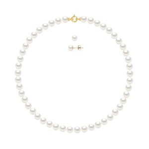 Set Necklace + Earrings - Real Cultured Freshwater Pearls Round 8-9 mm