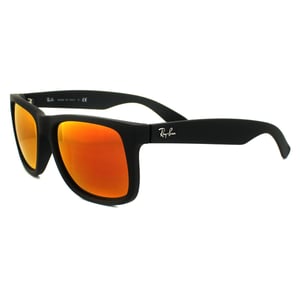 Ray-Ban Zonnebril Justin 4165 622/6Q Rubber Zwart Rode Spiegel