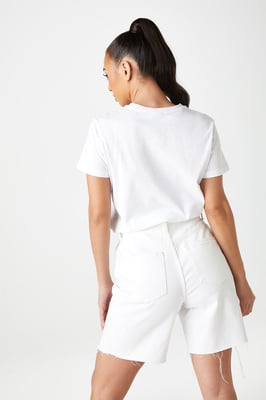 White High Waisted Ripped Longline Short