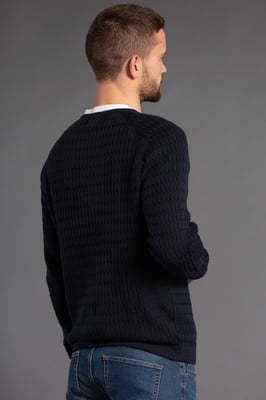 Navy Cotton Long Sleeve Crew Neck Knitted Jumper