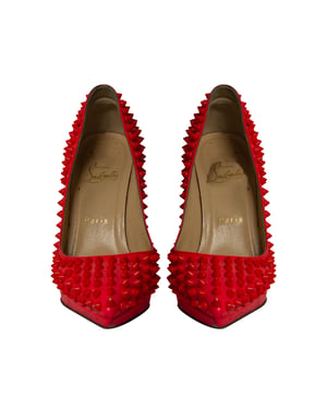 Christian Louboutin Pigalle Plato 120 Spiked Heels in Neon Red Patent Leather