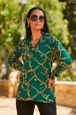 Green Chain Print Tunic Blouse