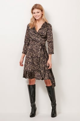 Khaki Leopard Print Wrap Dress