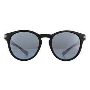 Polaroid Round Mens Matte Black Silver Mirror Polarized Solglasögon