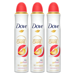 Dove Advanced Care Go Fresh AntiPerspirant Spray Peach & White Blossom, 3x200ml