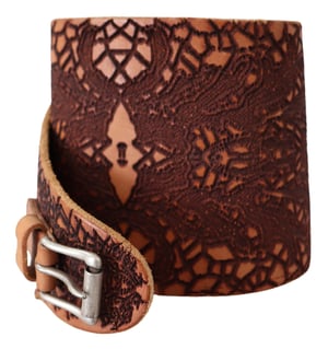 Scervino Street Brun Bred Läder Broderad Design Logotyp Dam Bälte