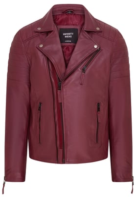 Herr Burgundy Brando Double Cross Zip Leather Biker Jacket- Fagernes