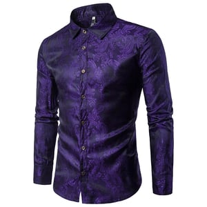 Slim Fit broderad lila Paisley-skjorta