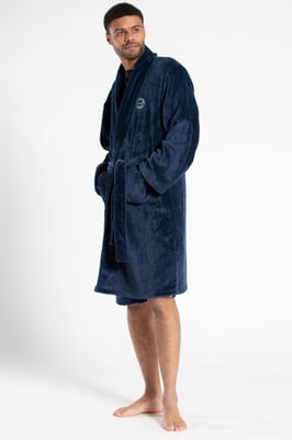 Blue Plush Shawl Collar Dressing Gown