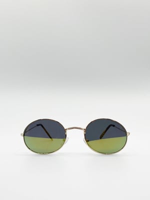 Metal Frame Round Sunglasses with Mirror Lenses