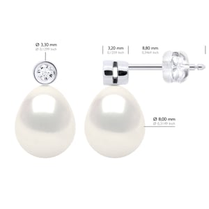 Earrings Prestige -Diamonds 0,02 Cts - Quality HSI - White Gold - Real Cultured Freshwater Pearls Pear 8-9 mm