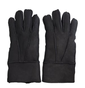 Unisex zwarte schapenvacht suède handschoenen met oprolbare/neerwaartse manchetten