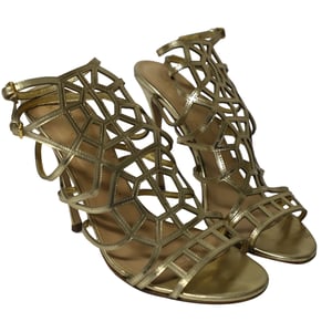 Sergio Rossi Puzzle Caged Sandals in Gold Leather