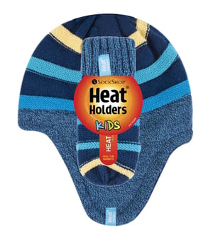 Heat Holders - Childrens Boys Winter Warm Fleece Lined Thermal Hat and Mittens Set with Ear Flaps - CCM2P4