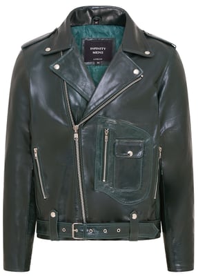 Mens Cow-Hide Leather Green Biker Brando Jacket - Pargas