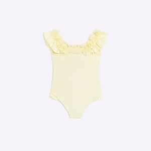 River Island Girls Swimsuit Yellow 3D Flowers