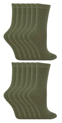 12 par multipack färgglada fritidsstrumpor i bomull för barn | Sock Snob | enfärgade klädstrumpor för pojkar och flickor - Khaki