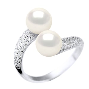 Ring You & Me Jewelry - 2 Real Cultured Freshwater Pearls Round 8-9 mm