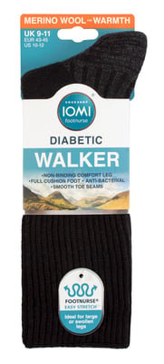 Diabetic Walking Socks for Men | IOMI FOOTNURSE | Cushioned Extra Wide Seamless  Socks - Black