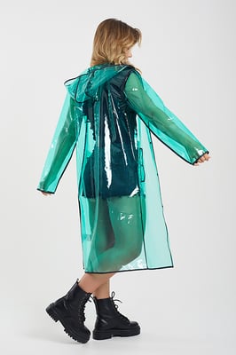 Light Green Hooded Longline Rain Mac With Contrasting Binding