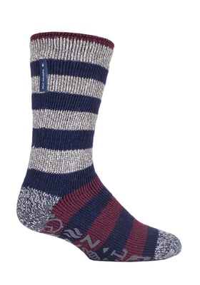 HEAT HOLDERS - Mens Striped Fleece Lined Non Slip Thick Slipper Socks