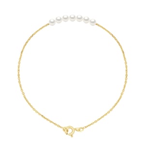 Armband Curb Chain Pärlor - 7 äkta odlade sötvattenspärlor runda 3-4 mm