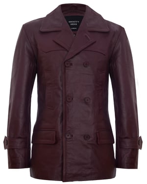 Cow Hide Dr Who Naval German Pea Coat Leather Jacket